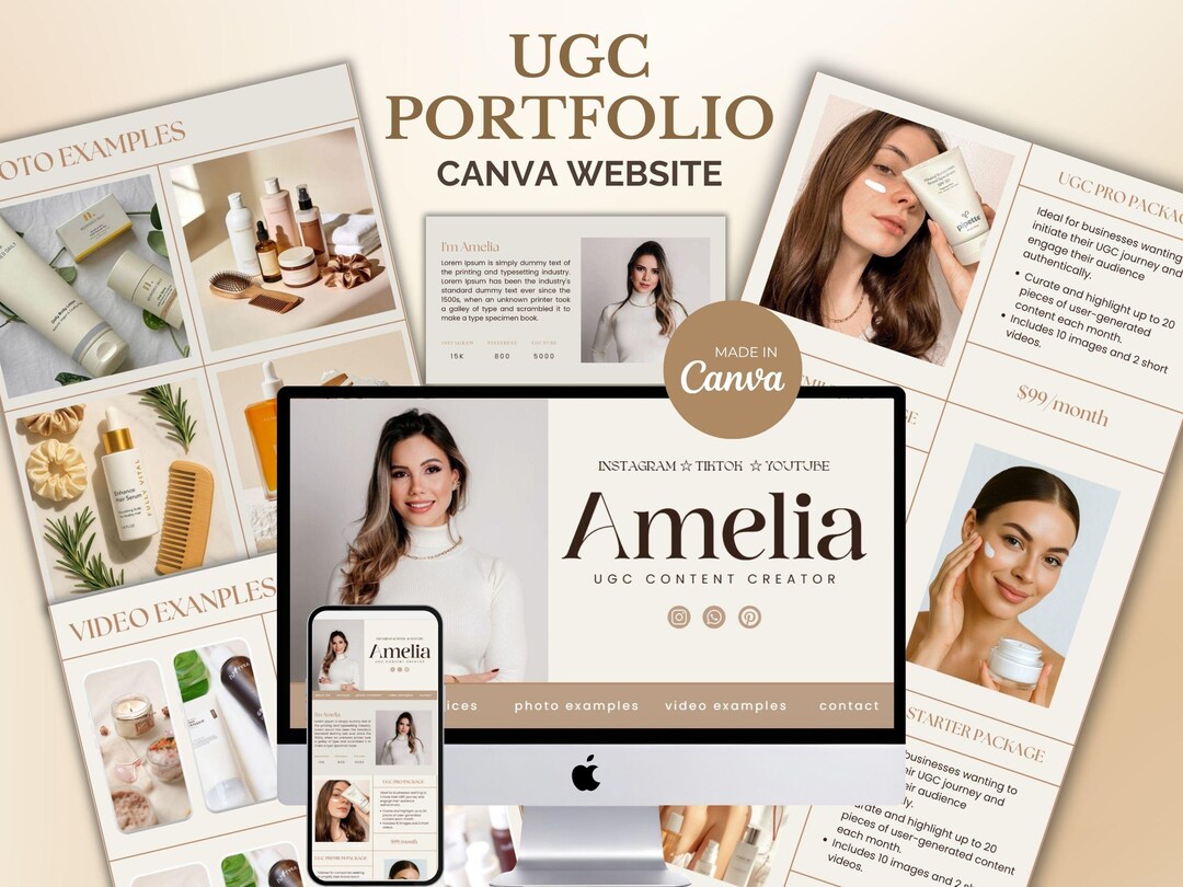 Beige Minimalist UGC Portfolio Canva Website Template Content Creator ...
