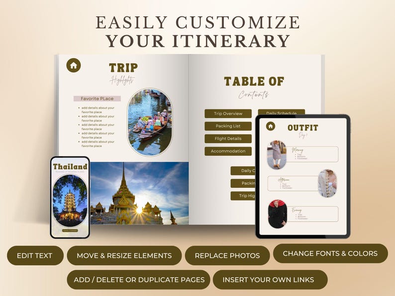 Editable Mobile Travel Itinerary Template Planner Travel Agency Canva ...