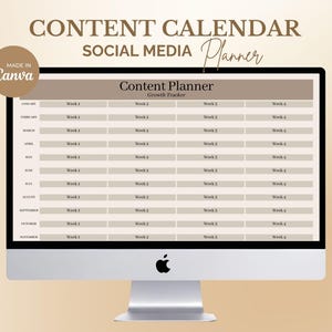 Neutral Social Media Content Calendar Canva Template, 54 Page Planner, Monthly Weekly Content Planner, Instagram Business Organizer Digital