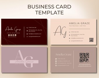 Plantilla editable de tarjeta de presentación en Canva. Kit de marca moderno y elegante. Conjunto de tarjetas con logotipo personalizado. Diseño de tarjeta de presentación minimalista y profesional para pequeñas empresas.
