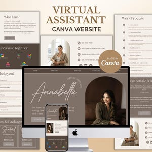 Beige Minimalist Virtual Assistant Canva Website Template, Coaching Business Site, Editable Portfolio Website Done for You VA Landing Page
