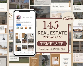Plantilla minimalista beige para Instagram de Canva para bienes raíces, kit moderno para redes sociales de agentes inmobiliarios, publicaciones de listados de casas de lujo, paquete de marketing para agentes.