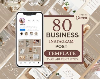 Plantilla de Canva de 80 páginas para publicaciones de Instagram de negocios, plantilla para publicaciones en redes sociales, plantilla editable para Instagram, plantilla para administrador de redes sociales.