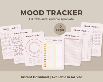 Mood Tracker Printable Template Editable Mental Health Planner Monthly ...