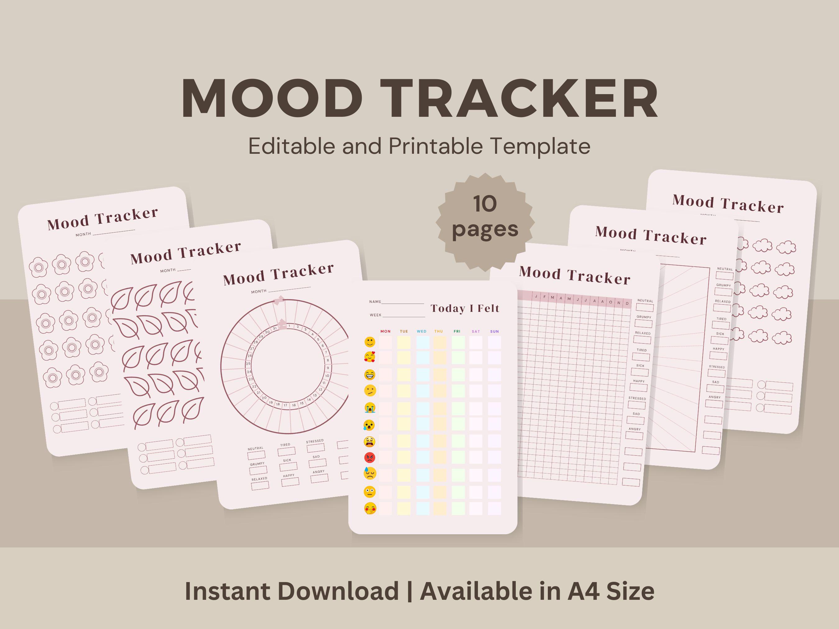 Mood Tracker Printable Template Editable Mental Health Planner Monthly ...