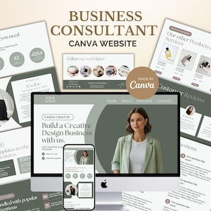 Sage Green Business Consultant Canva Website Template Minimalist Coaching Website Design Editable Service Sales Page Funnel Consulting