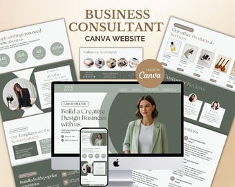 Plantilla de sitio web de Canva para consultora de negocios Sage Green Diseño minimalista de sitio web de coaching Página de ventas de servicios editable Consultoría de embudos de ventas