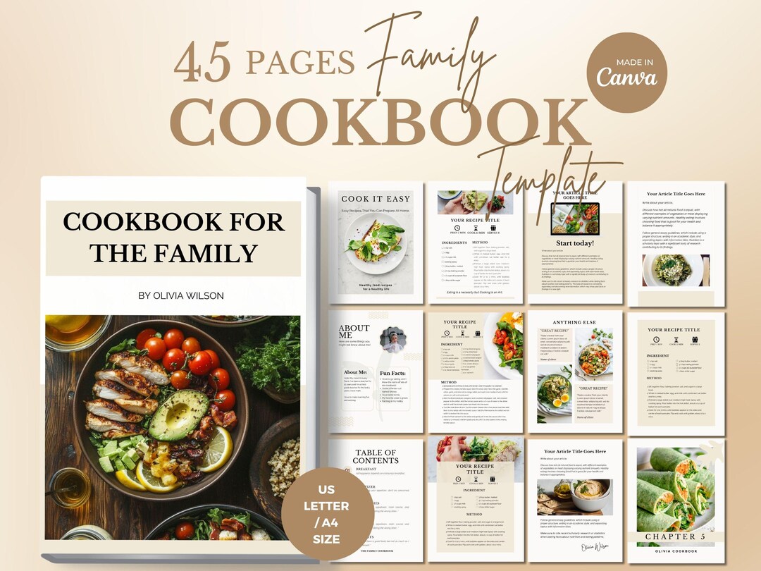 Family Recipe Cookbook Canva Template, Editable Recipe Book, Minimalist ...