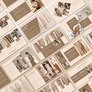 Mall för klädpresentation Canva, mood board, elegant portfolio, pitch deck, minimalistiskt varumärkeskit, företagsförslag, lyxig lookbook