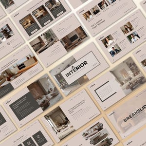 Interior Design PowerPoint Presentation Template Professional Teal Cyan Canva Pitch Deck Aesthetic Dark Slate Furniture Portfolio Slides PPT