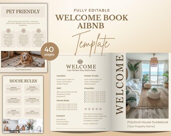 Plantilla de Canva para libro de bienvenida de Airbnb de 40 páginas, guía de Airbnb editable, libro de bienvenida para alquileres vacacionales, plantilla para anfitriones de Airbnb, libro de visitas