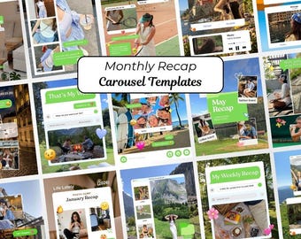 Resumen mensual estético Plantillas de carrusel de Instagram Publicación de fotos Y2K para creadores de contenido de estilo de vida Kit de redes sociales inspirado en Pinterest