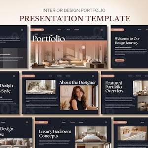 Portfolio de décoration d'intérieur Modèle canva Dark Moody Modern Studio Présentation Proposition de projet Diapositives élégant Lookbook Kit média pour architecte