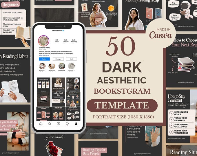 Dark Aesthetic Bookstagram Canva Templates Editable Instagram Post ...