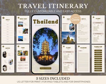 Plantilla editable de itinerario de viaje para móvil, planificador de agencia de viajes, plantilla de vacaciones en Canva, guía turística imprimible, organizador de viajes para chicas