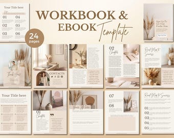 Plantilla de Canva de 24 páginas editable e imprimible para cursos de coaching, ideal para freelancers y coaches. Guías modernas para creadores de libros de trabajo.