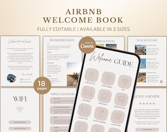 Plantilla de libro de bienvenida de Airbnb en color beige neutro (Canva) Guía de bienvenida para alquileres vacacionales editable Manual moderno para huéspedes Libro de incorporación para anfitriones de Airbnb