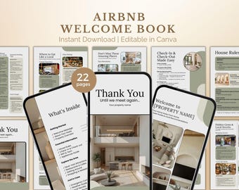 Plantilla de libro de bienvenida minimalista y neutra para Airbnb (editable en Canva), libro de bienvenida para alquileres vacacionales, libro de visitas digital para anfitriones de Airbnb (Canva).