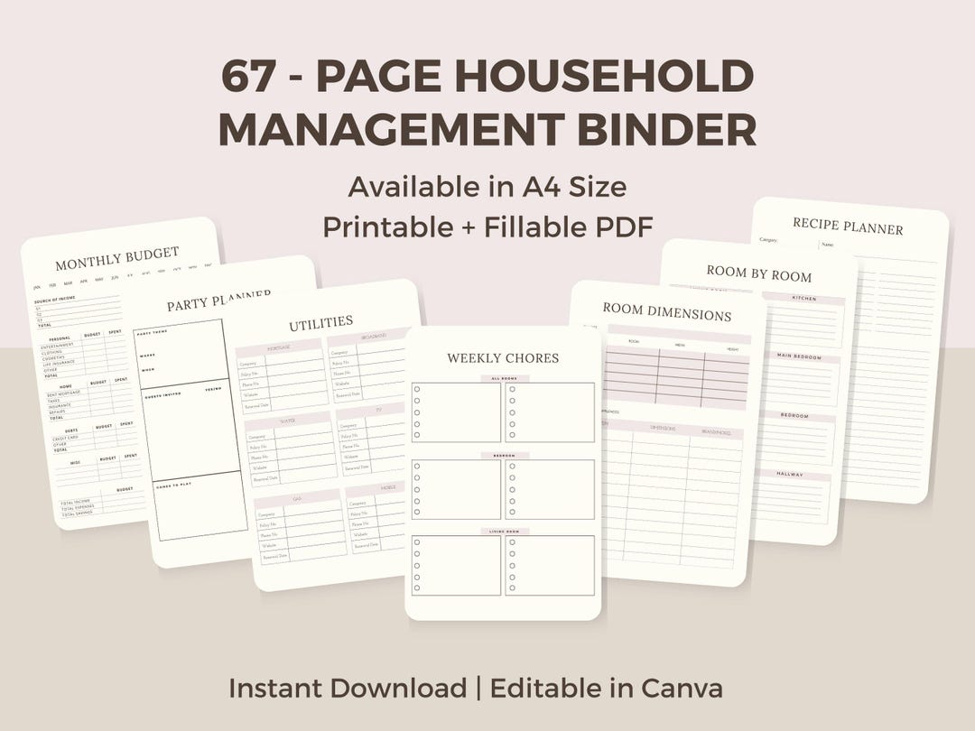 Household Management Binder Printable Home Organization Planner ...