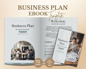Libros electrónicos minimalistas de 72 páginas: Plantilla de Canva para plan de negocios, cuaderno de trabajo para planificador de negocios, guía de estrategia para startups y imán de clientes potenciales (tamaños EE. UU. y A4).