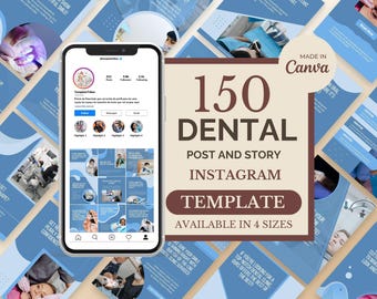Plantilla de Canva para Instagram de 150 páginas para dentistas, plantilla para redes sociales de dentistas, plantilla de Canva para publicaciones e historias de clínicas dentales, kit de marketing para dentistas
