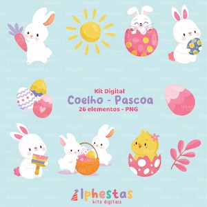 Kit digital Coelho pascoa, Clipart Easter bunny