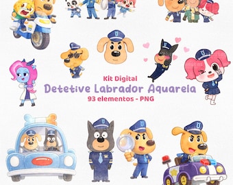 Digital kit Detective Labrador watercolor , Clipart safety sheriff labrador watercolor, PNG