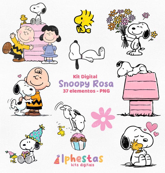 Pink Puppy Clipart • Cute Dog PNG Bundle • Snoopy Inspired Characters • Pink Cartoon Dog • Kawaii Character Set • Instant Download • Cute