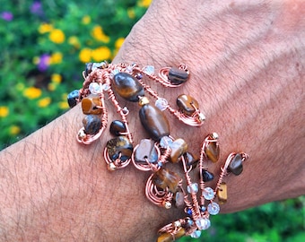 Bracelet oeil de tigre et cuivre - Pulsera de Ojo de Tigre y Cobre