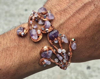 Bracelet en améthyste et cuivre fait main.