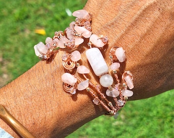 Bracelet en cuivre et quartz rose - Pulsera de Cuarzo Rosa y Cobre