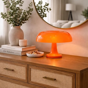 Vintage Dänische Pilzlampe, Retro Orange Nachttischlampe, Mid-Century Modern Decor