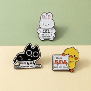 404 Error Enamel Pin Set, Cute Bunny Cat Duck Brooch, Funny Animal Lapel Pins, Kawaii Geek Gift for Bags Jackets Hats