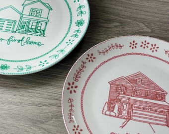 Custom Hand Drawn Home Portrait Plate | Personalized House Keepsake Keepsake