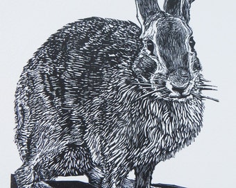 RESERVED for Katherine S.   Woodblock print: Mathews Rabbit