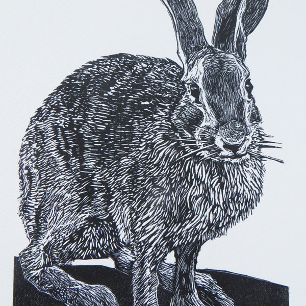 RESERVED for Katherine S.   Woodblock print: Mathews Rabbit