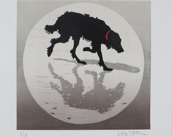 Houtblokschilderij: Schaduw hond