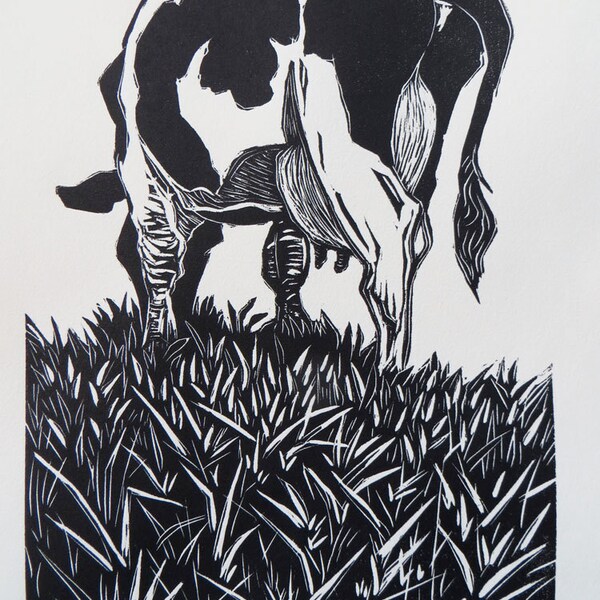 Woodblock print: Grazing