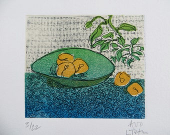 Etching and Woodblock Print:  Fruit Bowl