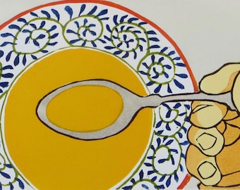 Woodblock Print: Soup Spoon