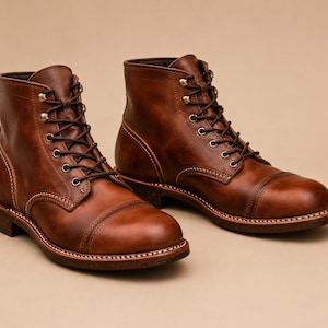 Handgefertigte Braune Leder Cap Toe Boots: Good Year Welt, Vintage Heritage Style