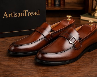 Handmade Brown Leather Loafers Men – Luxury Slip-On Dress Shoes for Business, Wedding & Formal Wear