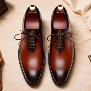 Handmade Braune Leder Oxford Schuhe Herren | Luxus-formelle Trachtenschuhe | Business Hochzeitsschuhe