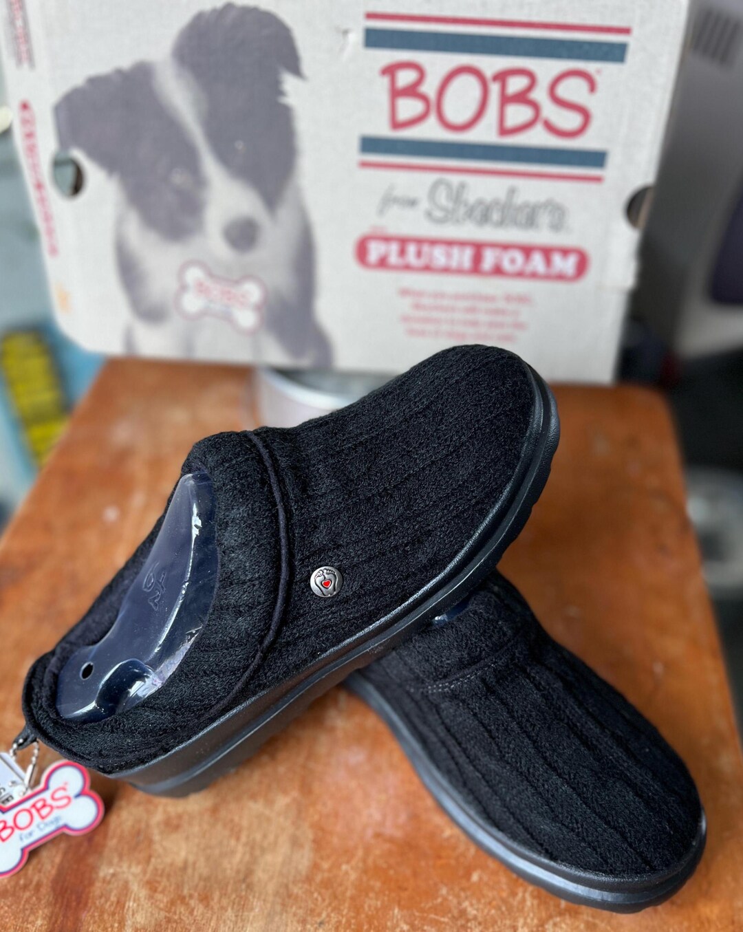 bobs-cherish-knit-clogs-black-faux-fur-lined-slippers-size-6-5-etsy