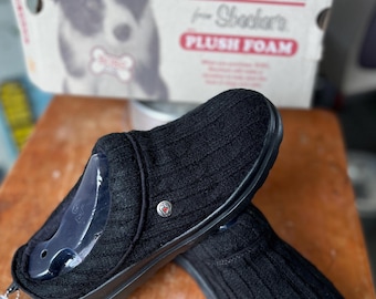 BOBS Cherish Knit klompen – zwarte met imitatiebont gevoerde pantoffels (maat 6,5)