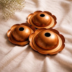 Vintage Mid Century Floral Light Canopy Set of 3 | Copper Brown Ceiling Fixture Base | Atomic Era Lighting Parts | Sculptural Flower Design