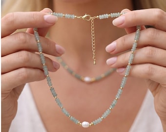 Sierlijke edelsteenketting, kralenketting, natuursteenketting, handgemaakte sieraden, verjaardagscadeau, gepersonaliseerde ketting
