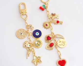 Custom 18K Gold Filled Bag Charms,Build a Keychain,Make Your Own Keychain, Purse Chain Accessory, DIY Personalized Bag Keychain