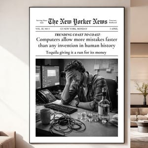 Newspaper Print Wall Art, Tech Support Humor Poster, Digital Download