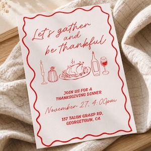 Handgezeichnete Einladung zum Thanksgiving-Essen, Friendsgiving-Dinnerparty, Herbst-Potluck-Einladung (Digitaler Download)